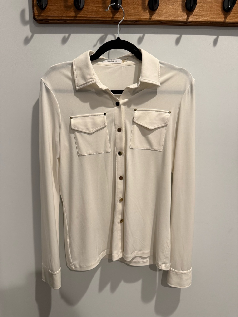 Calvin Klein Sheer Button-up Long Sleeve Blouse